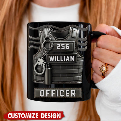 Personalized Police Officer Coffee Mug - “Serve And Protect” Custom Name & Badge Number Gift