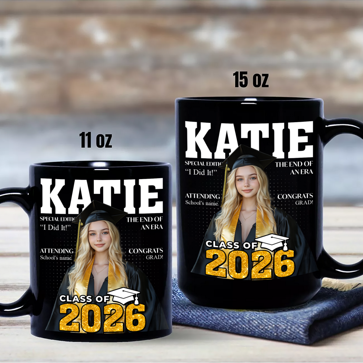 “Class of 2026” Magazine Style Black Mug - Personalized Custom Gift for Graduates