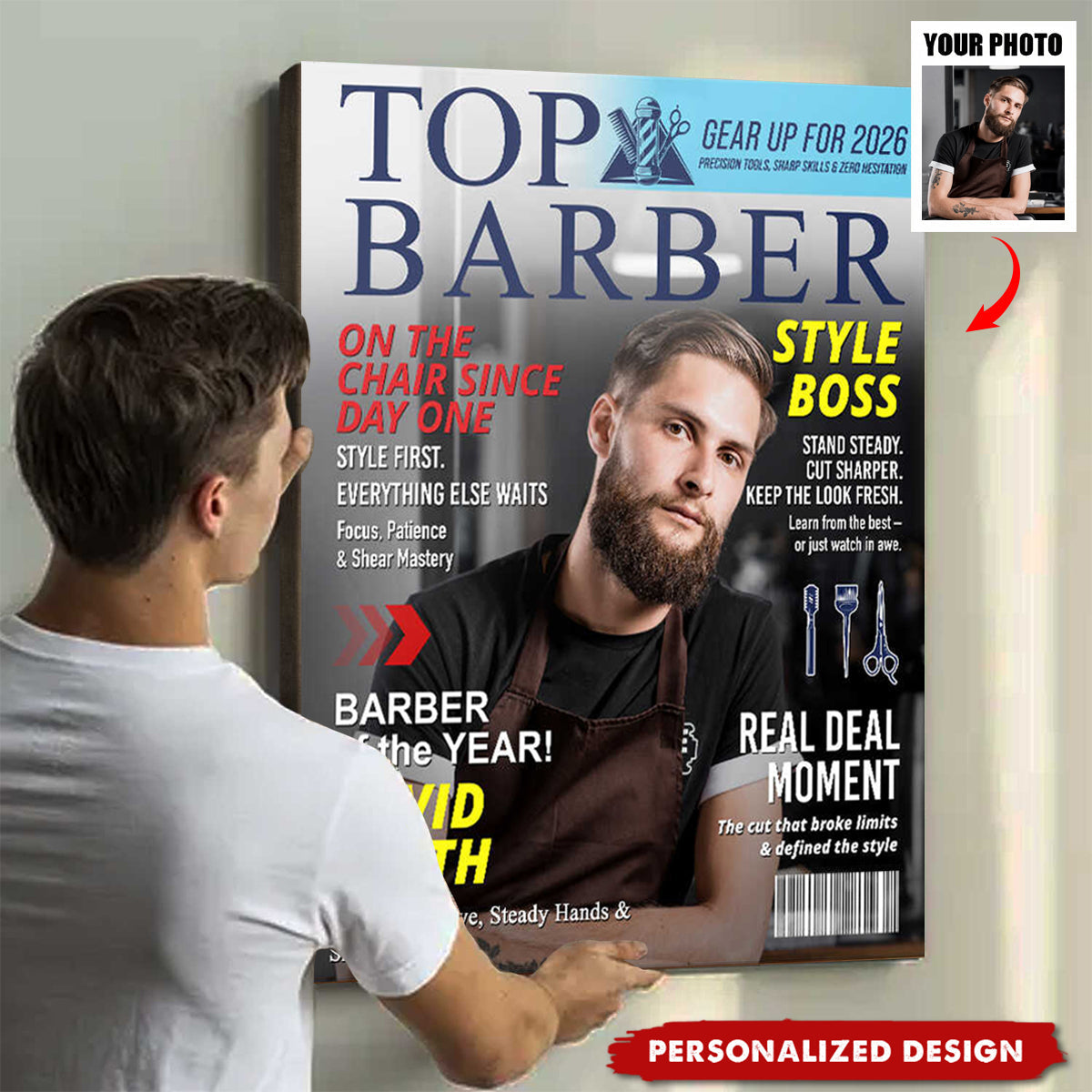 Personalized Barber Magazine Cover Poster / Canvas - Custom Gift For Barber