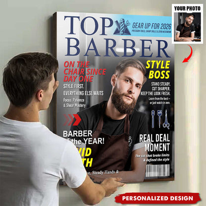 Personalized Barber Magazine Cover Poster / Canvas - Custom Gift For Barber