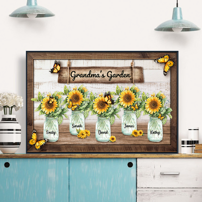Personalized Customized Grandma's Sunflowers Garden Canvas / Poster - Custom Gift For Family Members