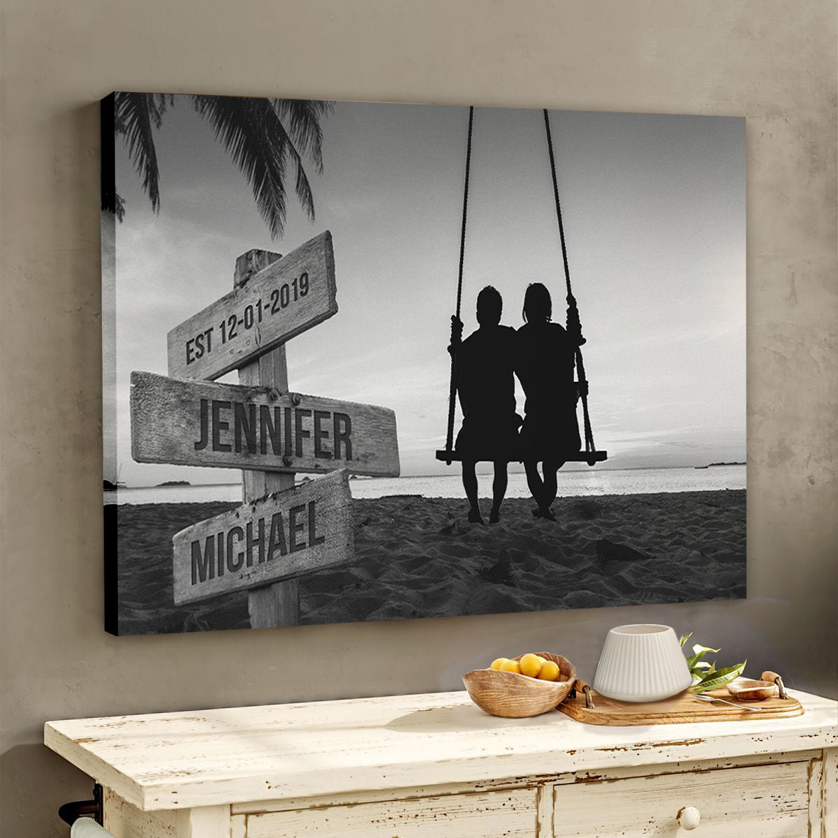 Personalized Couple Swing Canvas / Poster - Custom Names Wall Art