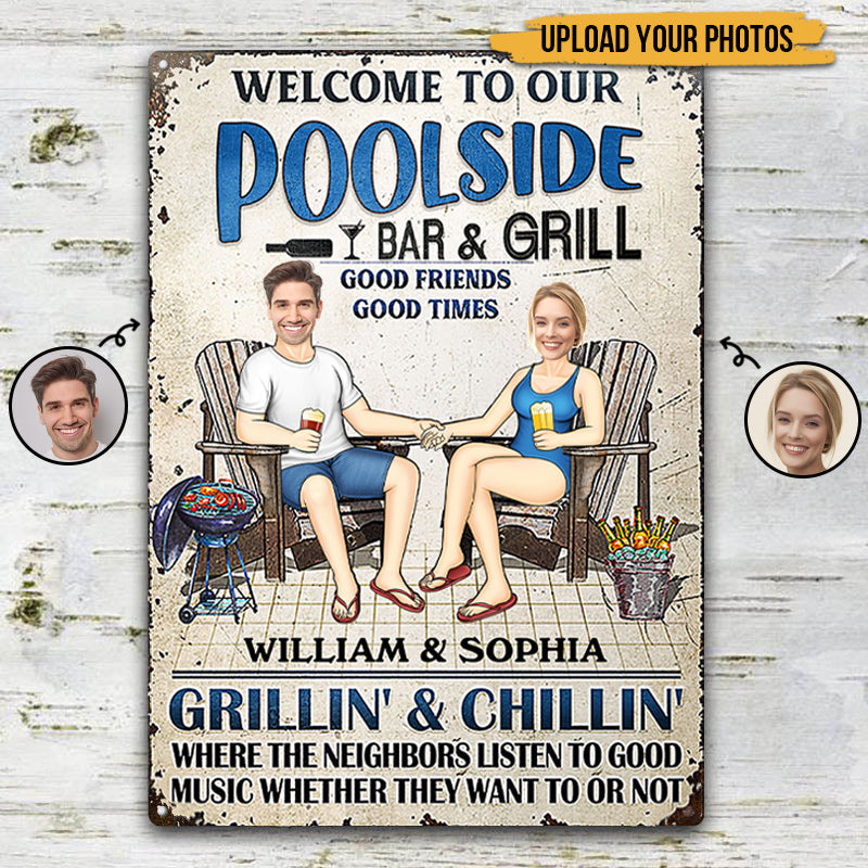 Custom Face Photo Swimming Poolside Decor - Personalized Custom Classic Metal Signs