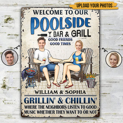 Custom Face Photo Swimming Poolside Decor - Personalized Custom Classic Metal Signs
