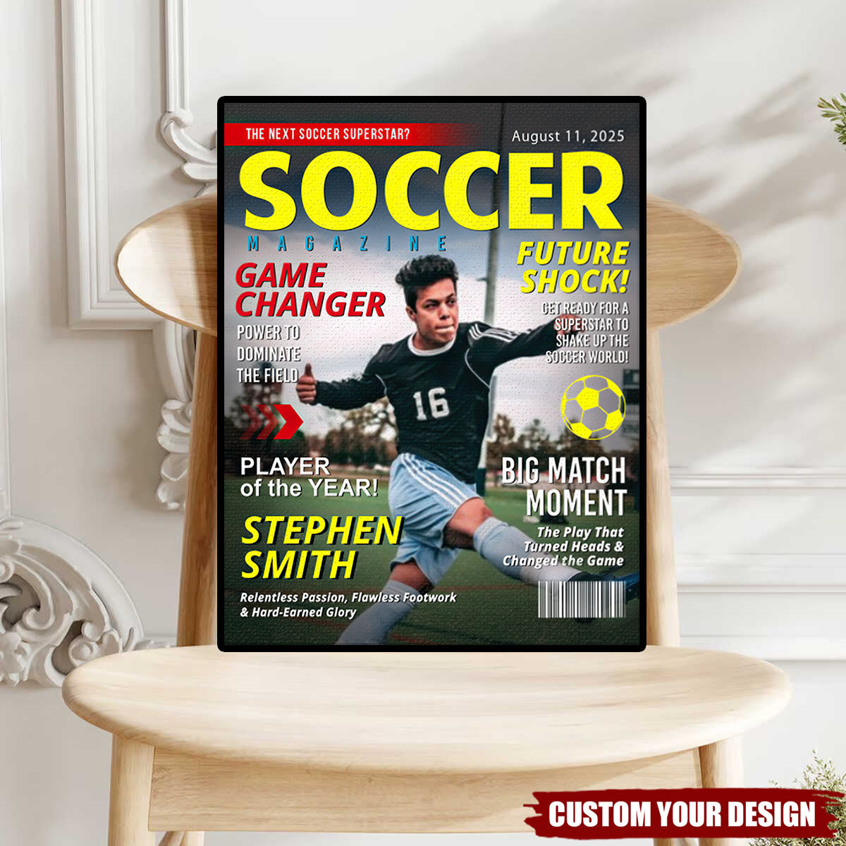 Personalized Soccer Magazine Cover Poster / Canvas - Custom Gift for Soccer Fans