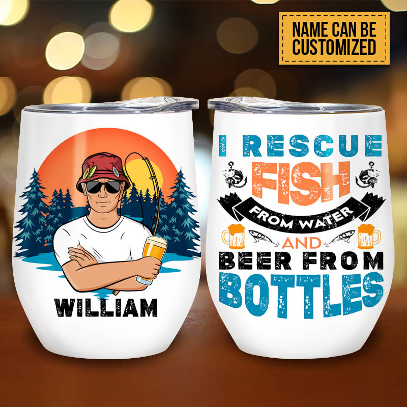 "I Rescue Fish And Beer" Personalized Wine Tumbler - Custom Gift for Fishing Lovers