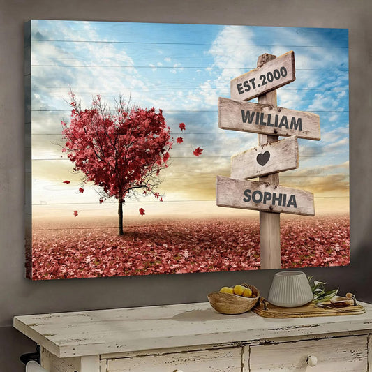 Personalized Red Heart Tree Name Sign Poster / Canvas - Custom Couple Gift