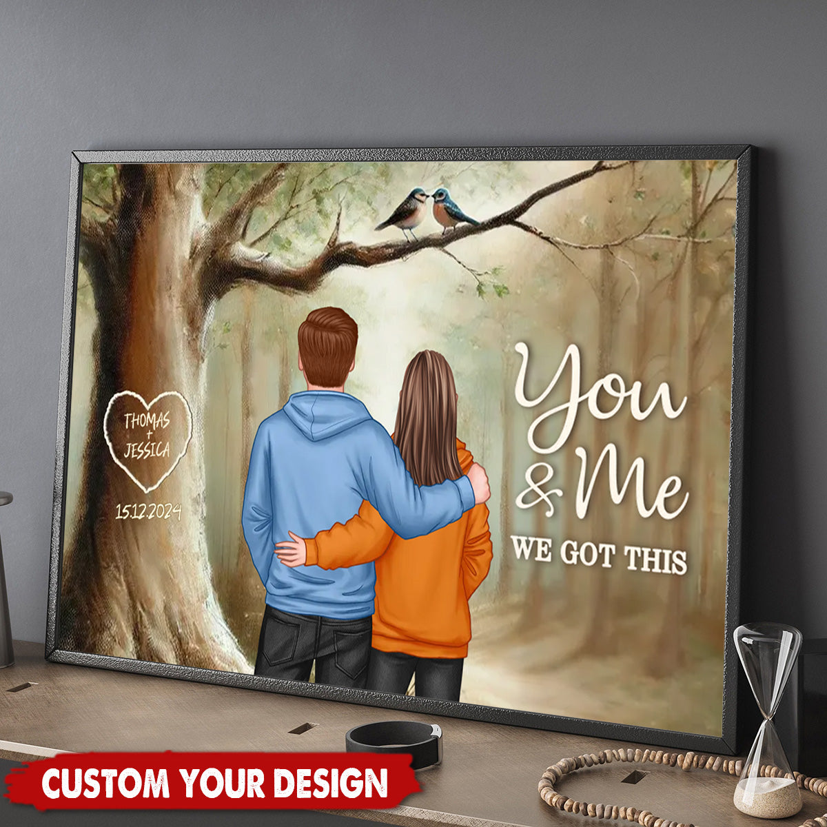 Personalized Couple Birds On Tree Poster / Canvas - Custom Valentine's Day Gift For Him Or Her