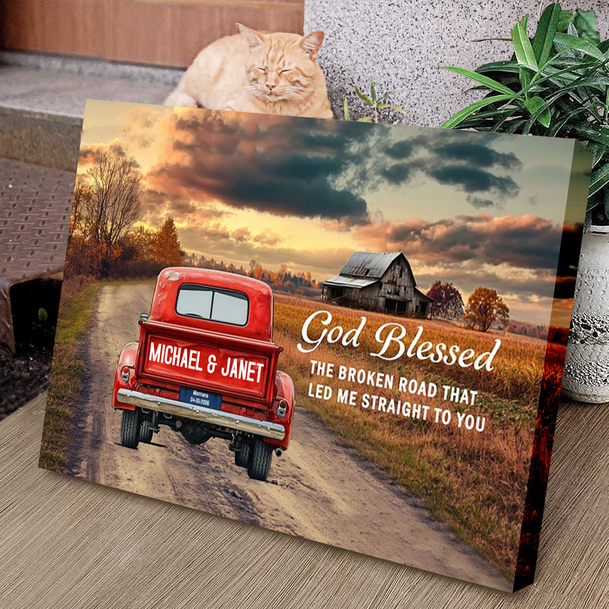 “God Blessed The Broken Road” - Personalized Rustic Couple Canvas / Poster
