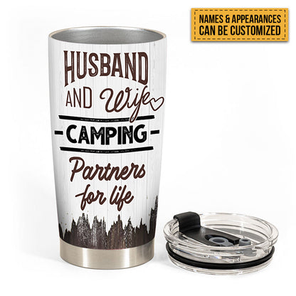 Husband And Wife Camping Partners For Life - Camping Gifts - Personalized Custom Tumbler