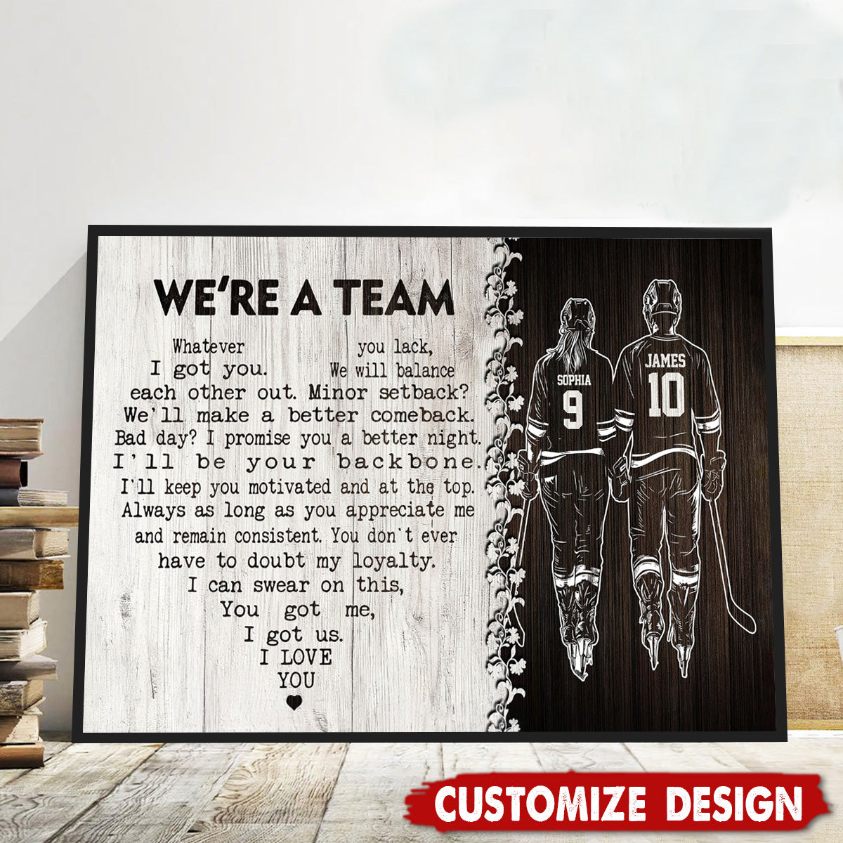 “We’re A Team” Personalized Hockey Couple Poster / Canvas - Custom Gift for Hockey Lovers