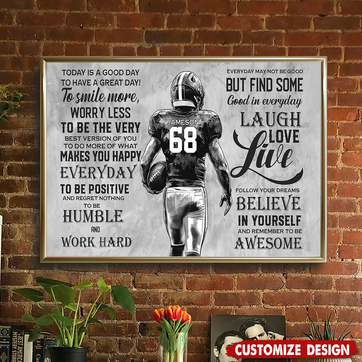 Today Is A Good Day - Personalized Motivational Football Boy Poster / Canvas