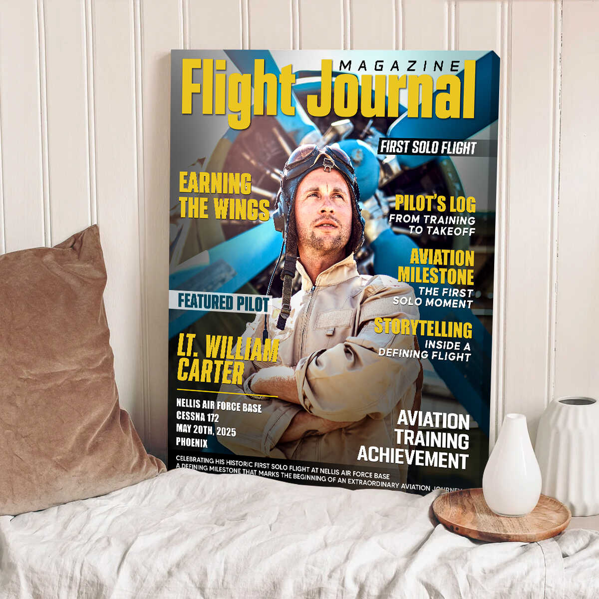 Personalized Pilot “Magazine Cover” Canvas / Poster - Custom Aviation Flight Journal Gift