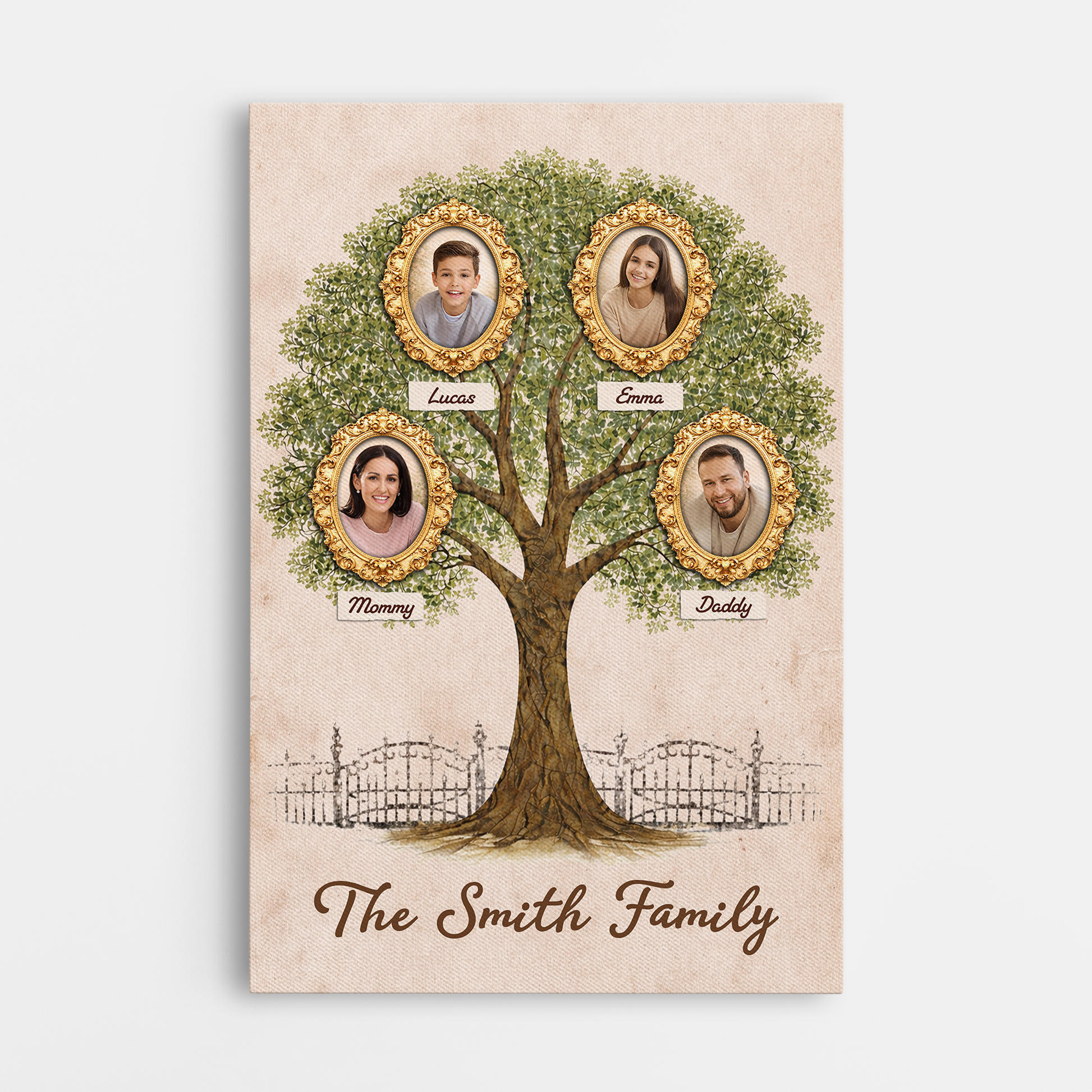 Personalized Family Tree Canvas / Poster Wall Art with Photos - Custom Gift for Family
