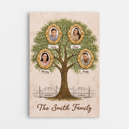Personalized Family Tree Canvas / Poster Wall Art with Photos - Custom Gift for Family