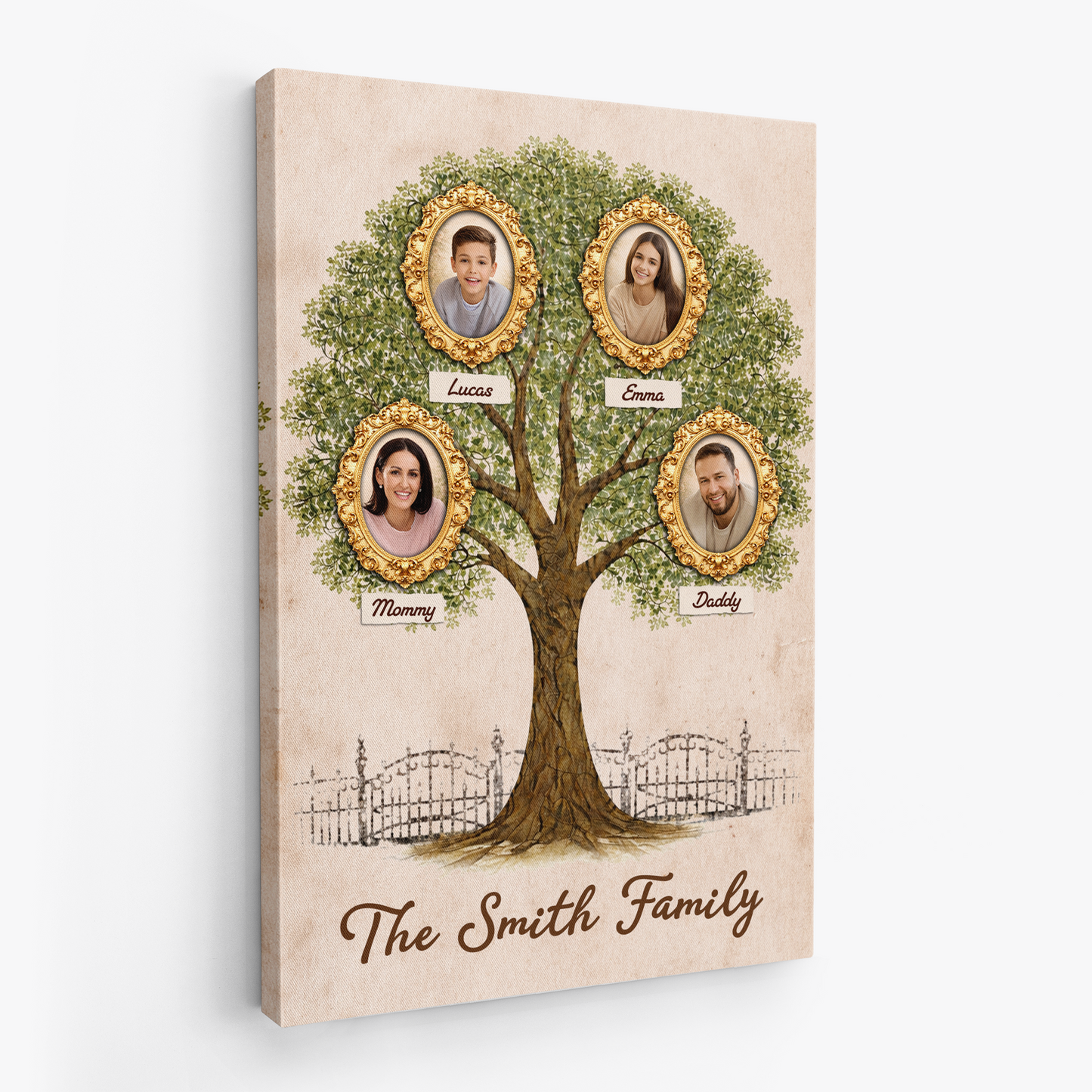 Personalized Family Tree Canvas / Poster Wall Art with Photos - Custom Gift for Family