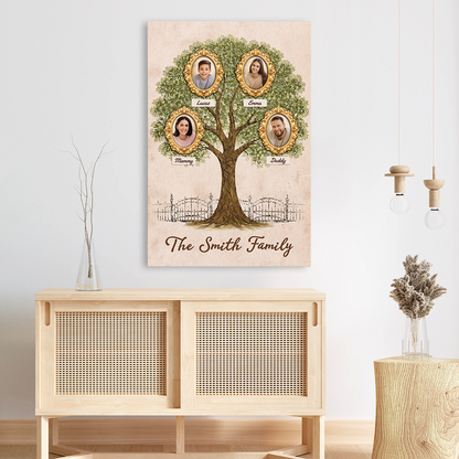 Personalized Family Tree Canvas / Poster Wall Art with Photos - Custom Gift for Family