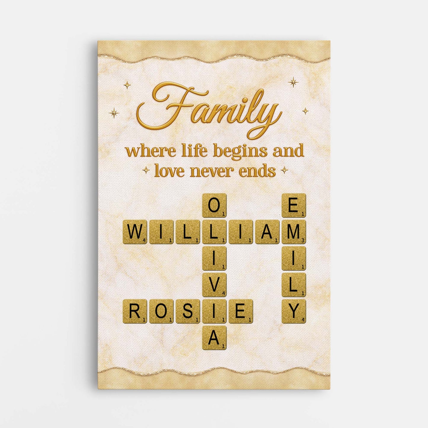 Family Where Life Begins And Love Never Ends - Personalised Custom Crossword Canvas / Poster