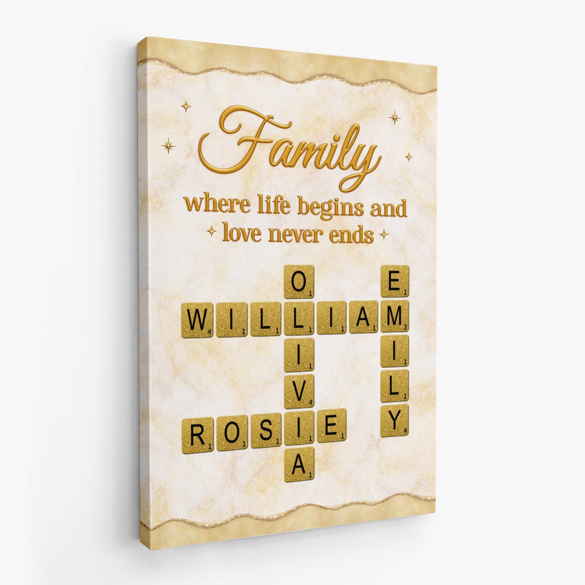 Family Where Life Begins And Love Never Ends - Personalised Custom Crossword Canvas / Poster