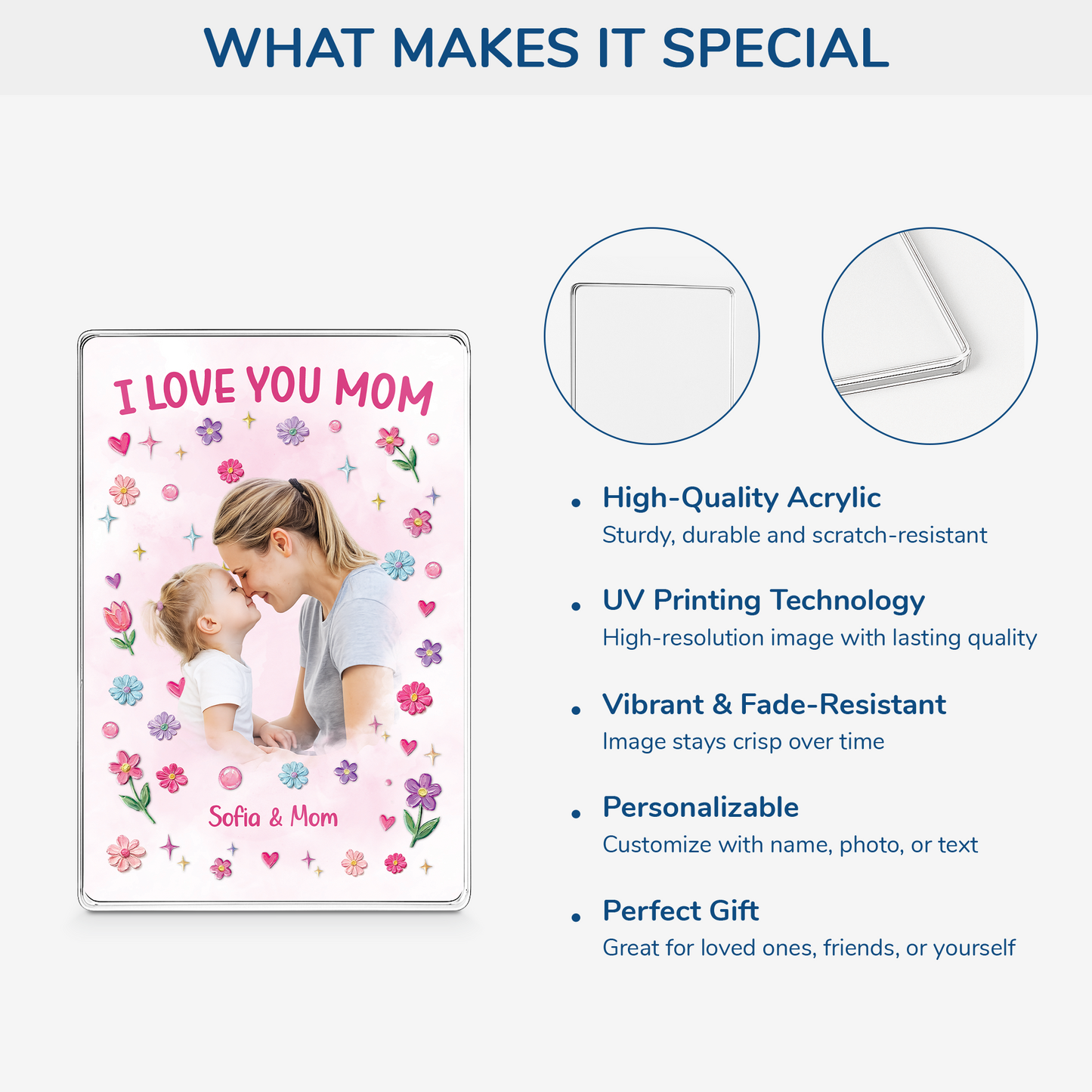I Love You Mom - Personalized Plaque with Photo - Custom Gifts for Mom/Dad
