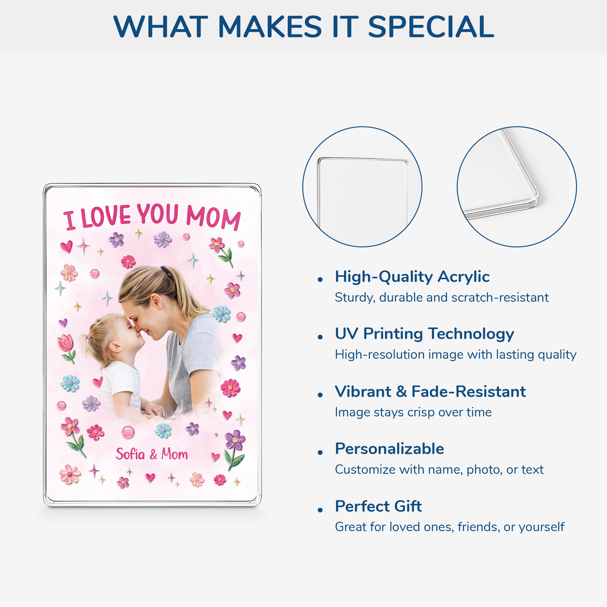 I Love You Mom - Personalized Plaque with Photo - Custom Gifts for Mom/Dad