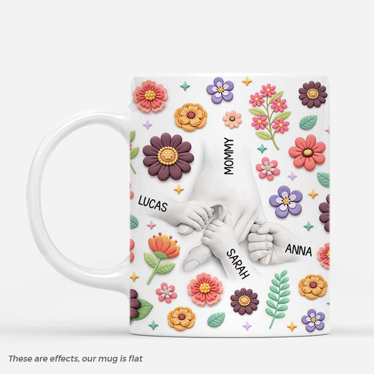 “Holding Mom’s Hand” Floral Mug - Personalized Gift for Mom & Grandma
