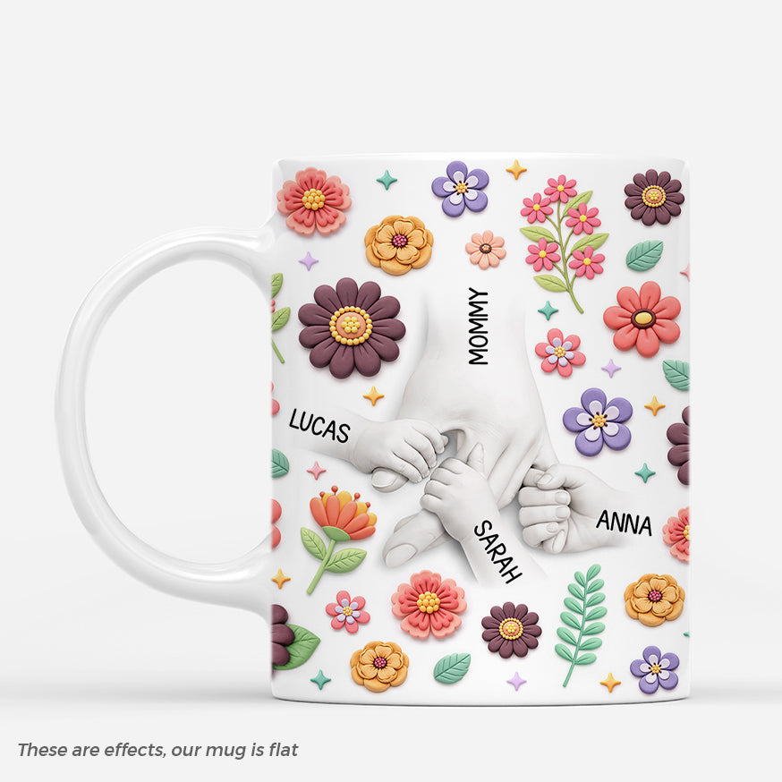 “Holding Mom’s Hand” Floral Mug - Personalized Gift for Mom & Grandma