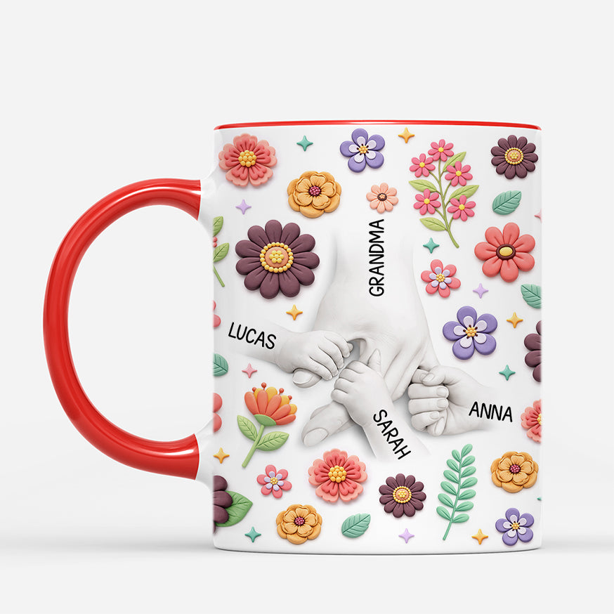 “Holding Mom’s Hand” Floral Mug - Personalized Gift for Mom & Grandma