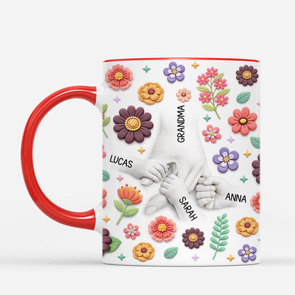 “Holding Mom’s Hand” Floral Mug - Personalized Gift for Mom & Grandma
