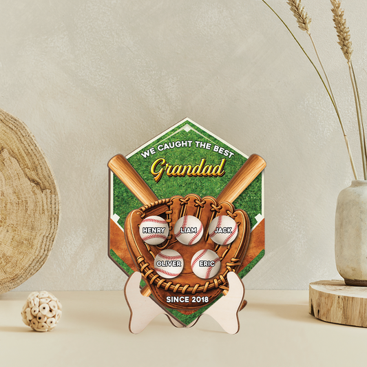 We Caught The Best Dad/Grandad - Personalised Baseball Wooden Plaque