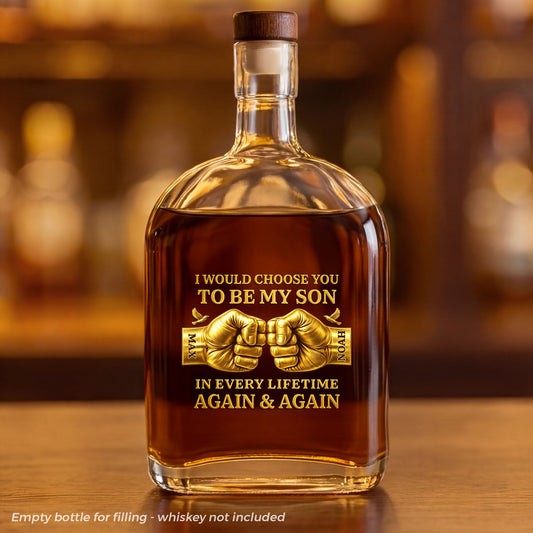 Custom Personalized Whiskey Decanter Bottle for Dad with personalized design details for meaningful gifting