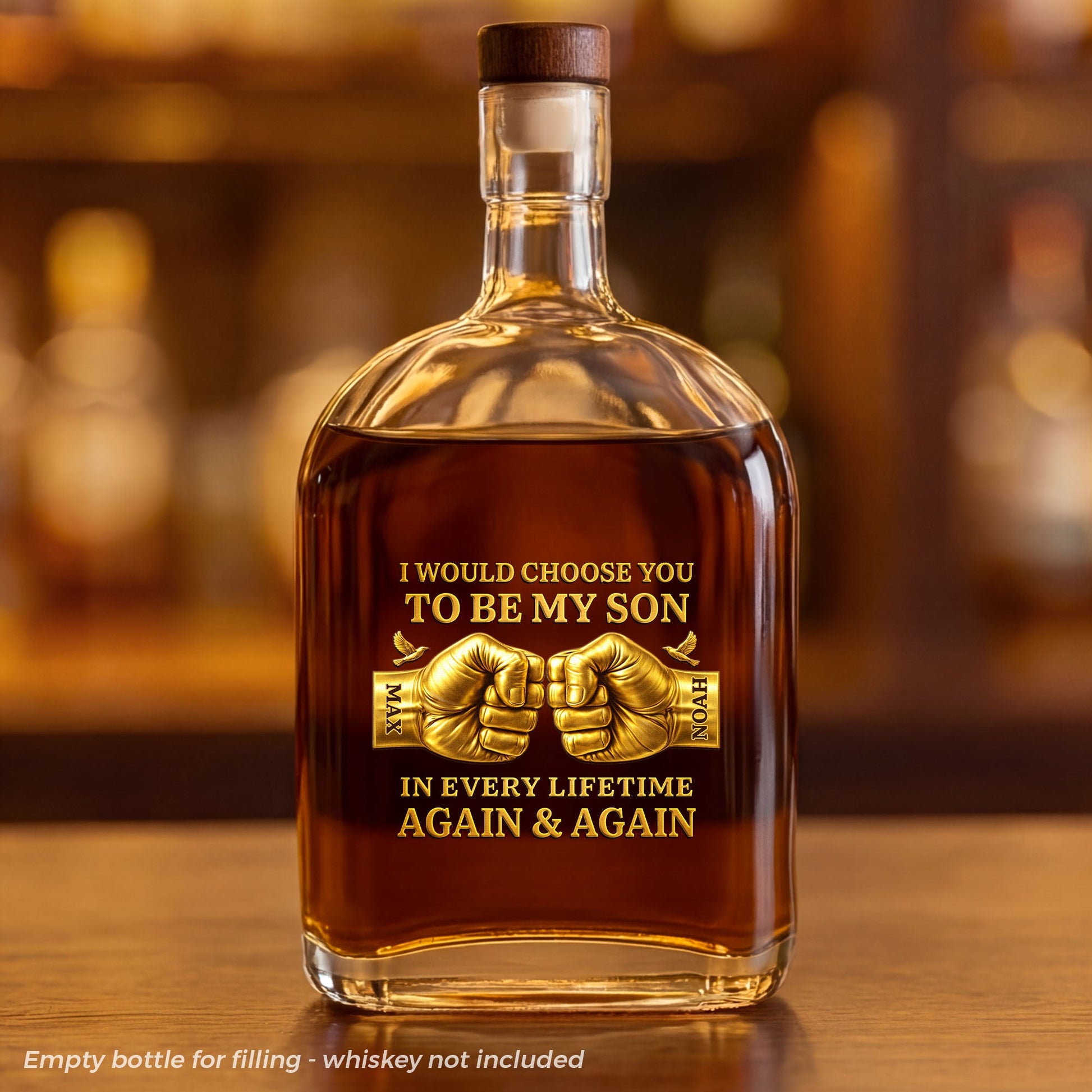 Custom Personalized Whiskey Decanter Bottle for Dad with personalized design details for meaningful gifting