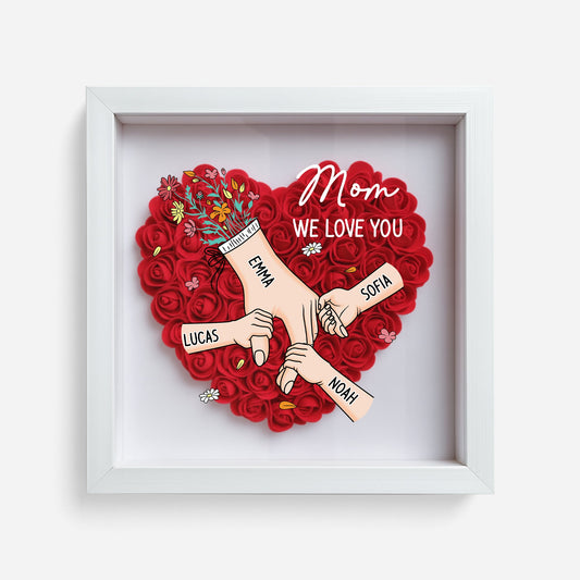 Personalized Hand In Hand Flower Shadow Box - Custom Name Gift for Mom and Grandma - Mother’s Day or Birthday Present
