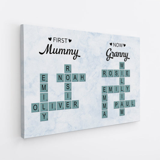 “First Mum Now Grandma” Personalised Canvas / Poster - Custom Crossword Name Wall Art