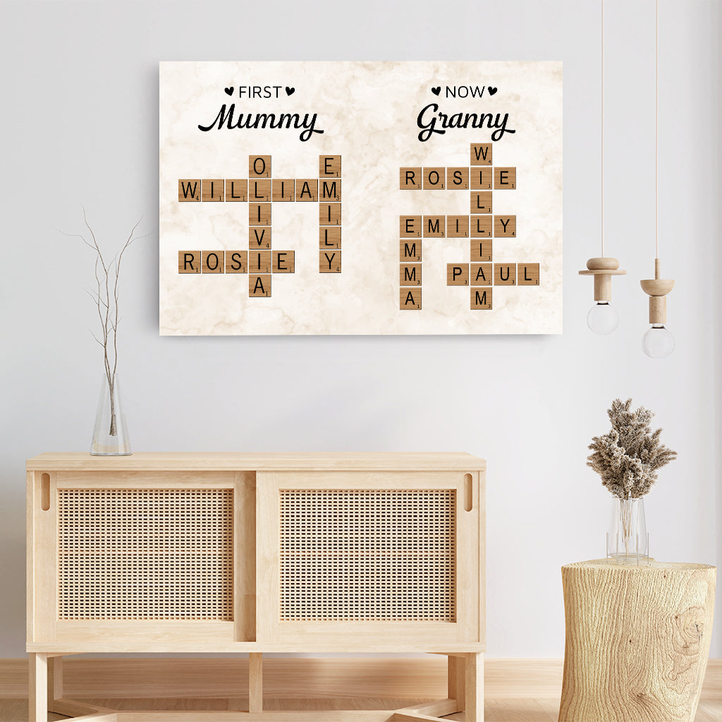 “First Mum Now Grandma” Personalised Canvas / Poster - Custom Crossword Name Wall Art