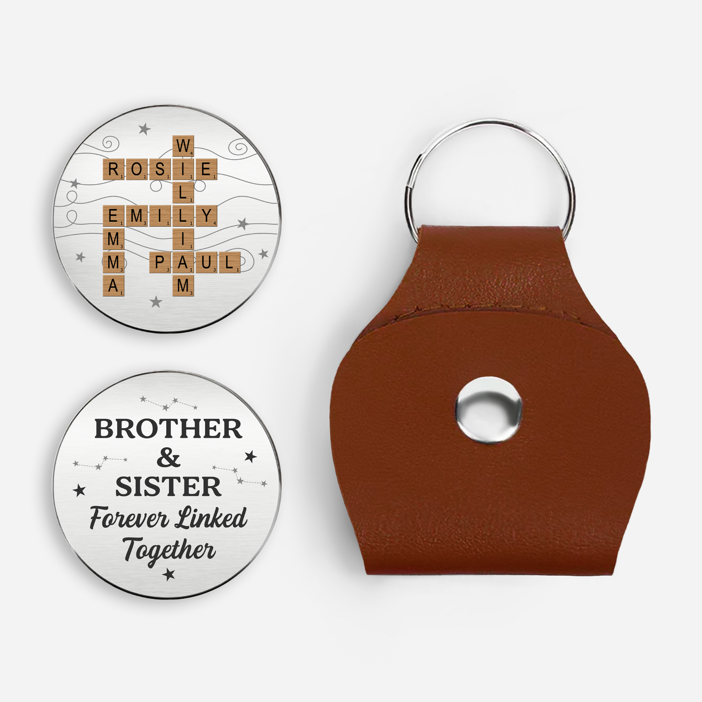 Personalised Brother & Sister Crossword Pocket Hug Token - Sentimental Gift for Siblings