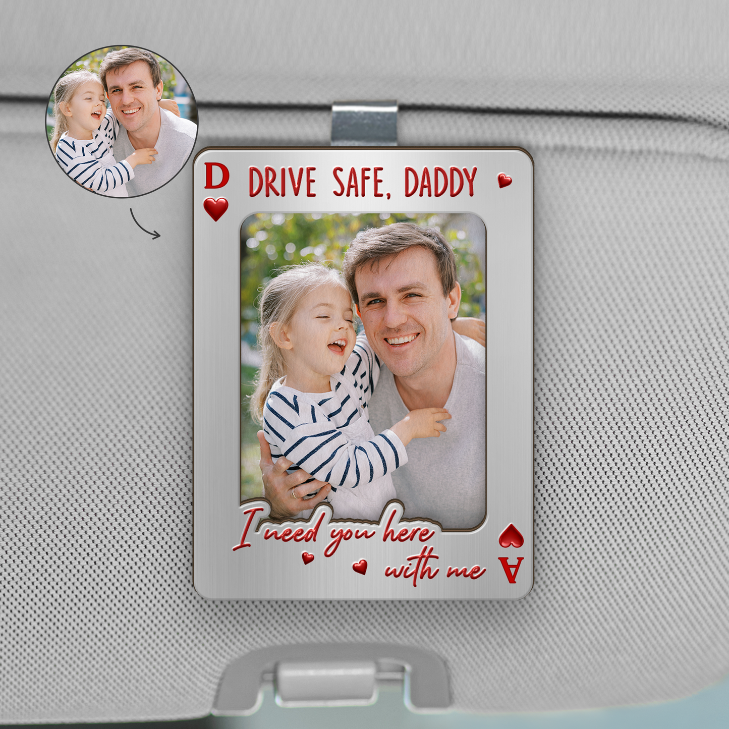 Custom Photo Car Visor Clip for Dad with personalized design details for meaningful gifting