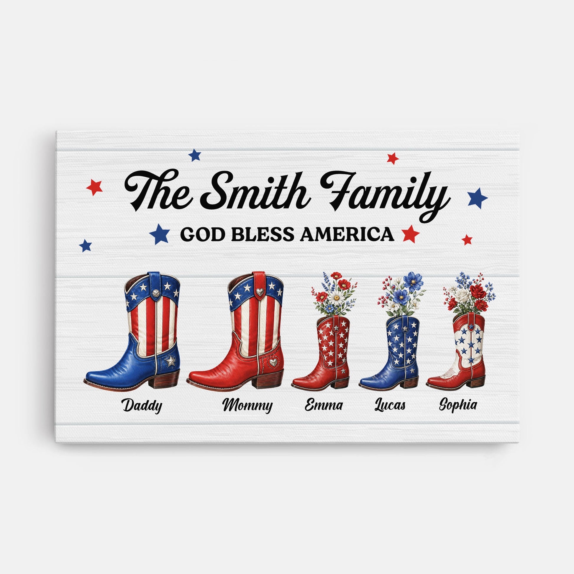 Custom God Bless America Canvas personalization view for Family