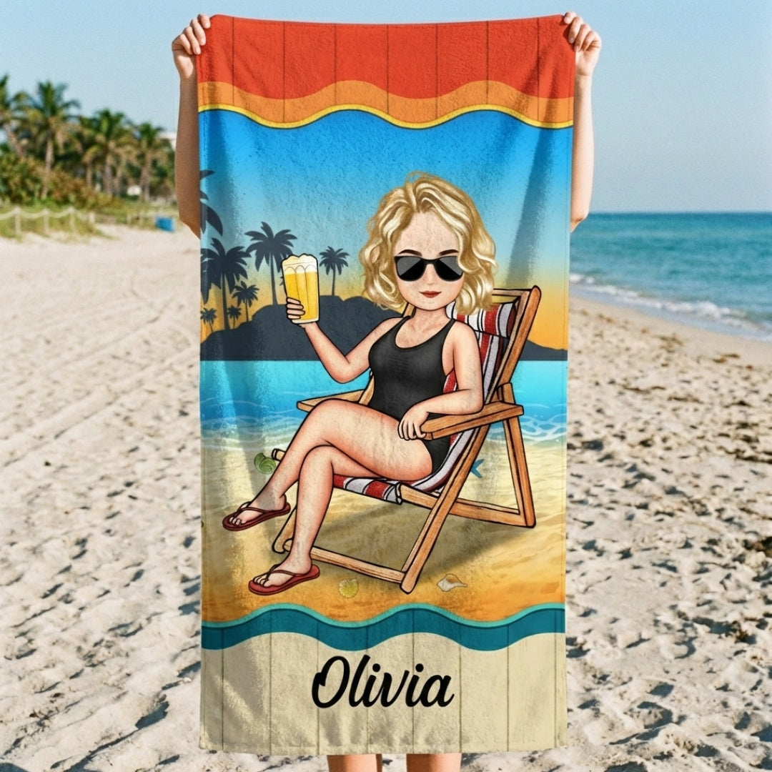 Personalized Beach Towel: Custom Cartoon Characters for Best Friends & Family