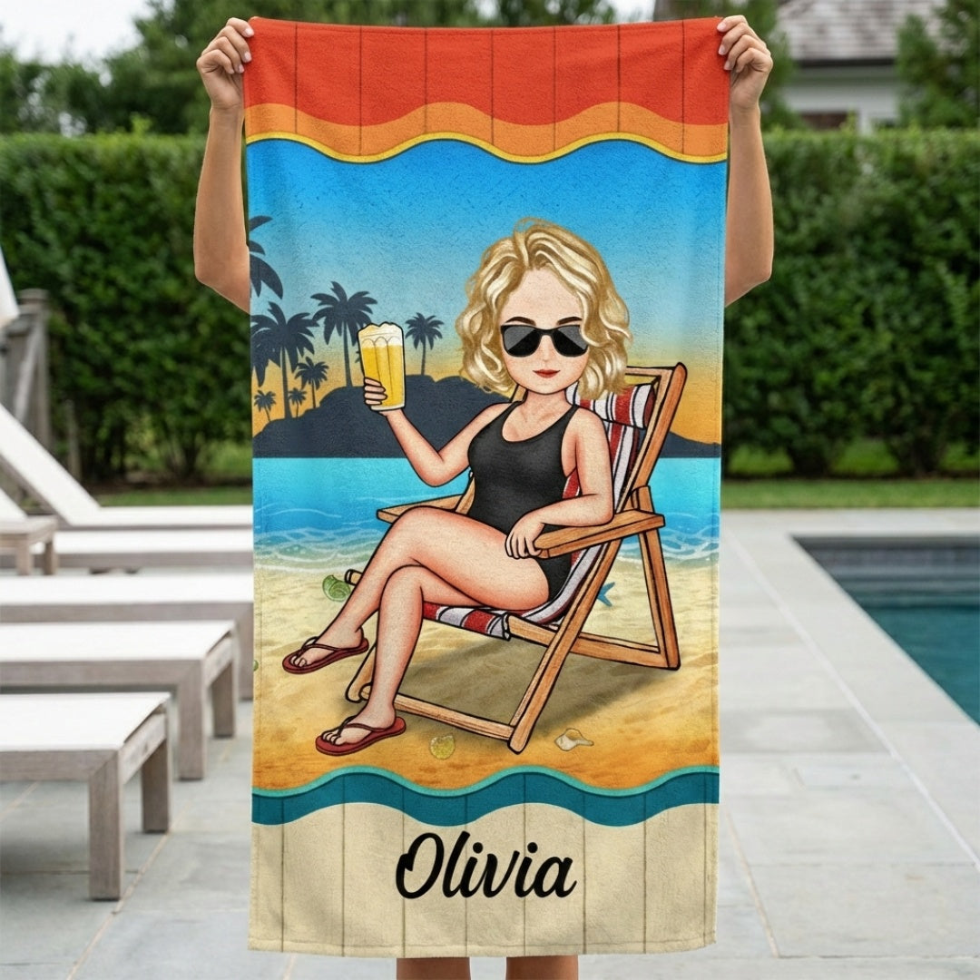 Personalized Beach Towel: Custom Cartoon Characters for Best Friends & Family
