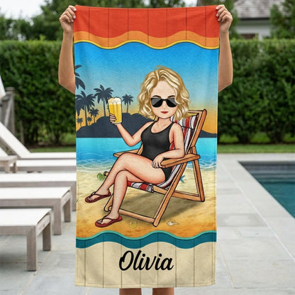 Personalized Beach Towel: Custom Cartoon Characters for Best Friends & Family