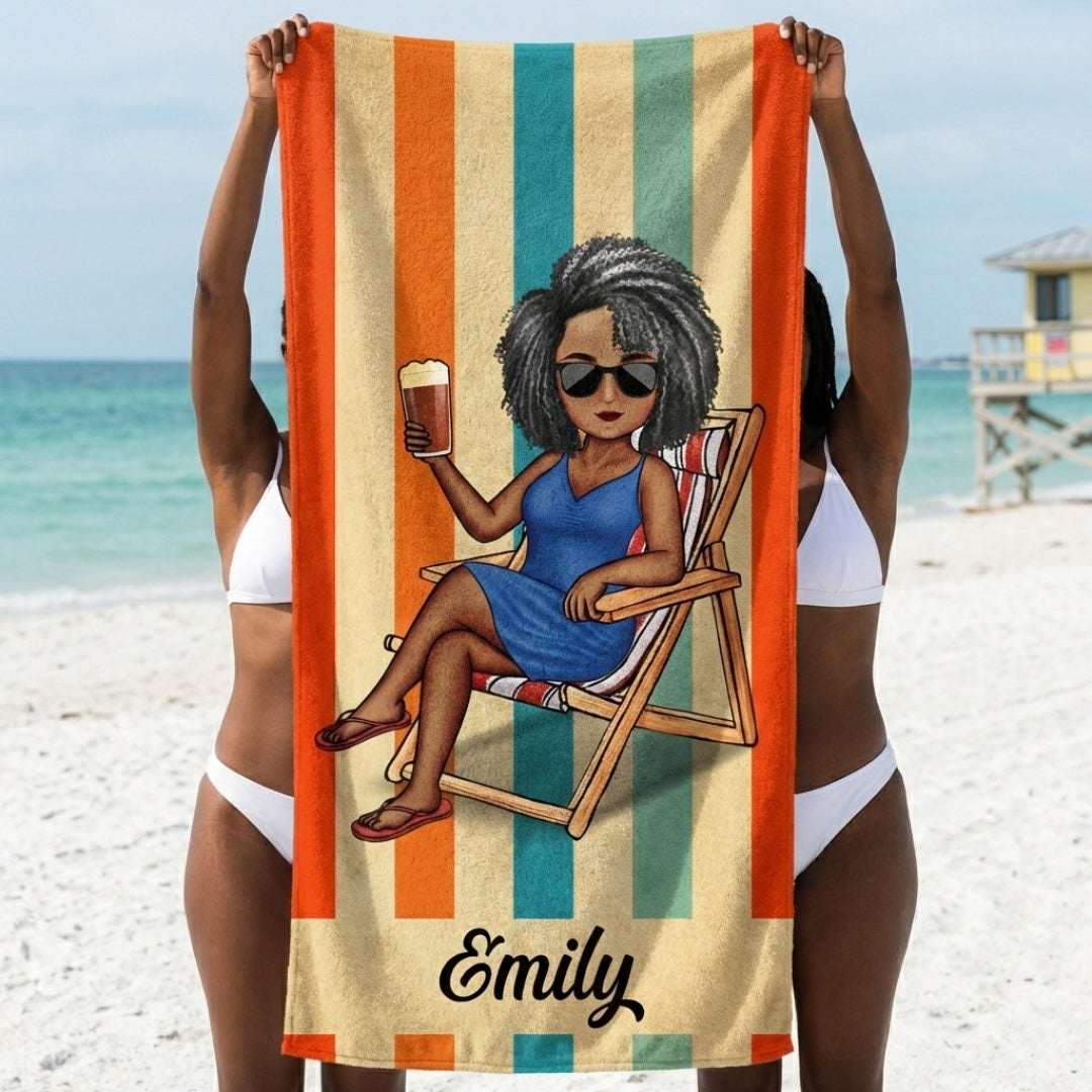 Personalized Beach Towel: Custom Cartoon Characters for Best Friends & Family