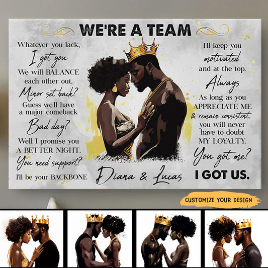 Custom Couple Canvas: Celebrate Your Black Love with "We’re A Team" Wall Art