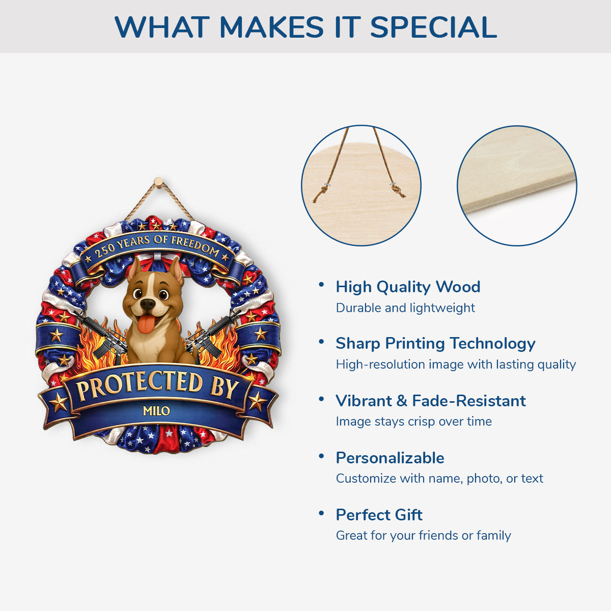 250 Years Of Freedom Wood Sign - Personalized Gift for Dog Lovers