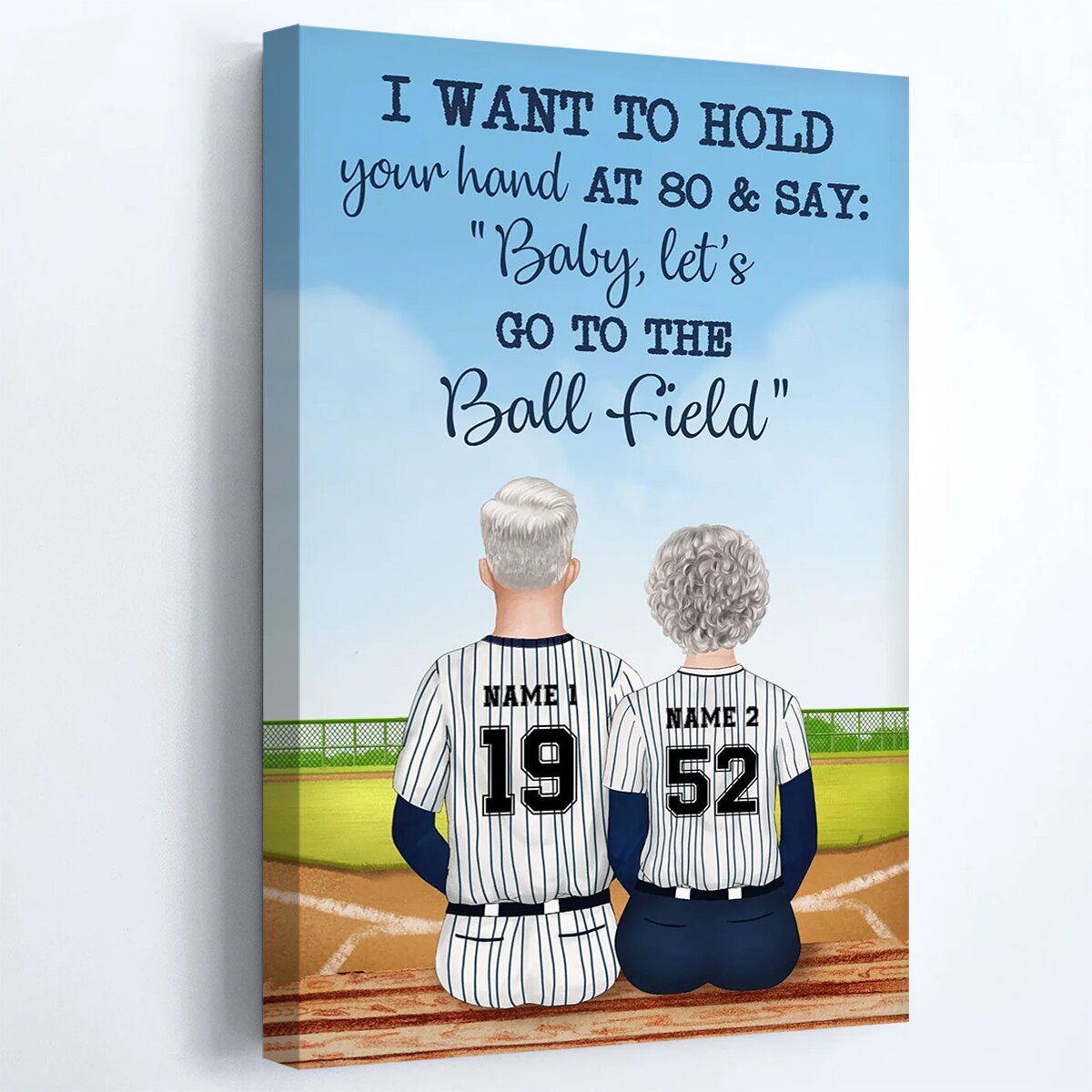 Personalized Couple's Canvas: 'At 80, Let's Go To The Ball Field' Gift
