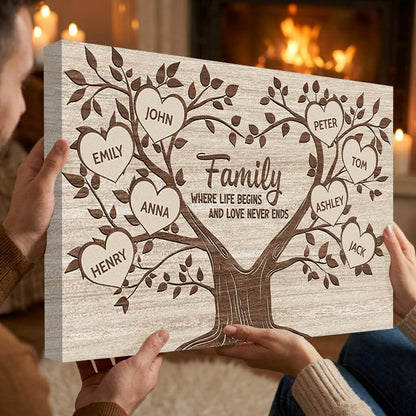 Personalized Family Tree Canvas Art: "Family Where Life Begins"