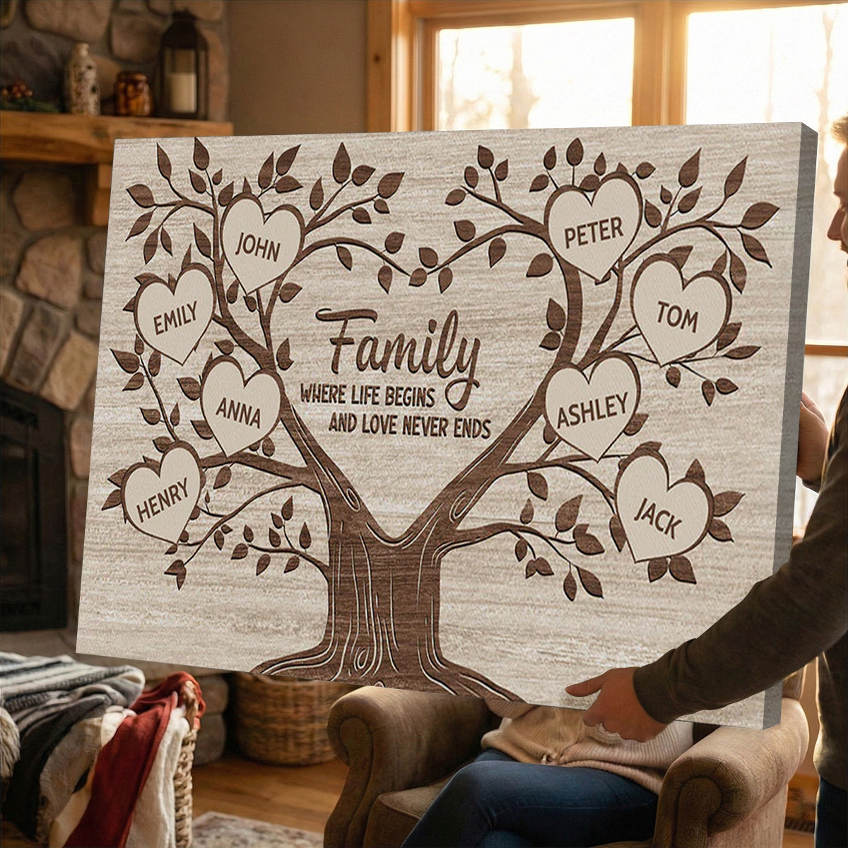 Personalized Family Tree Canvas Art: "Family Where Life Begins"