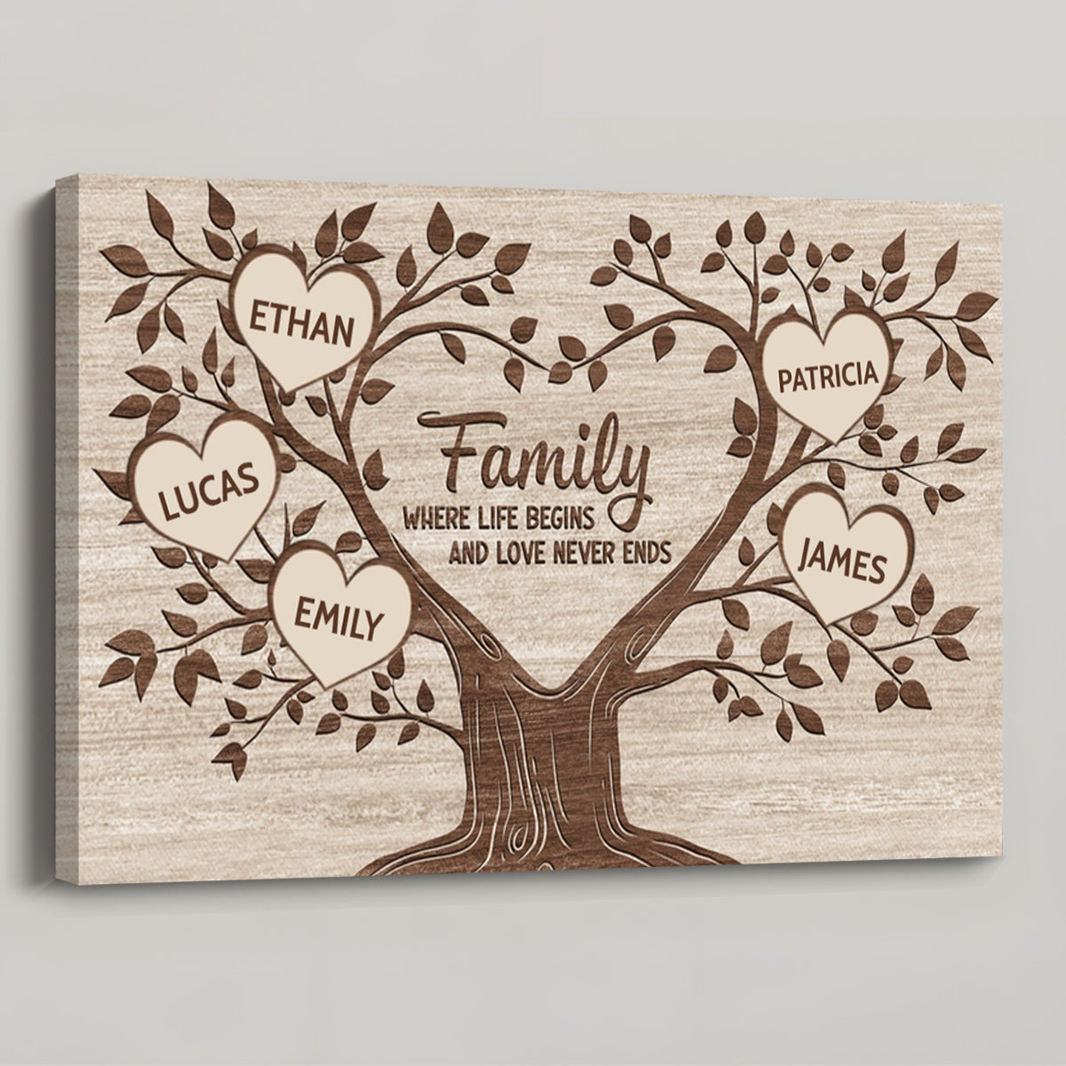Personalized Family Tree Canvas Art: "Family Where Life Begins"