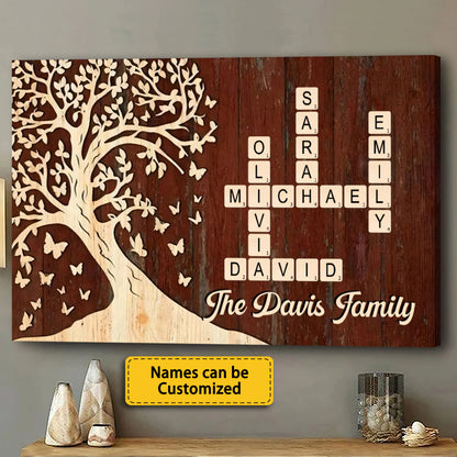 Custom Family Crossword Canvas / Poster: Personalized Names & Tree