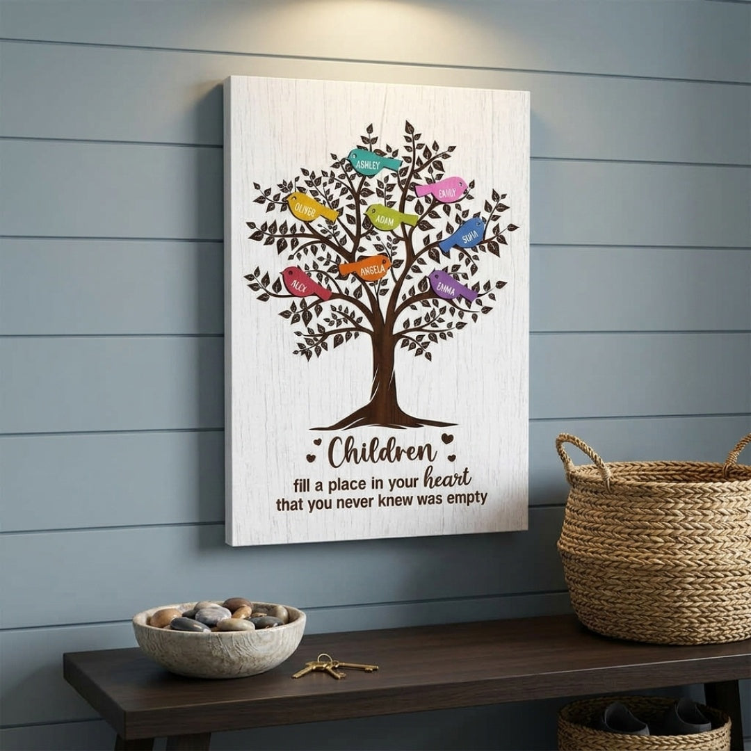 Personalized Family Tree Canvas: 'Grandchildren Fill Your Heart'